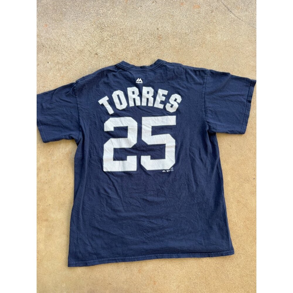 Vintage Y2K New York Yankees Torres #25 Navy Blue T-Shirt By Majestic Size L R3